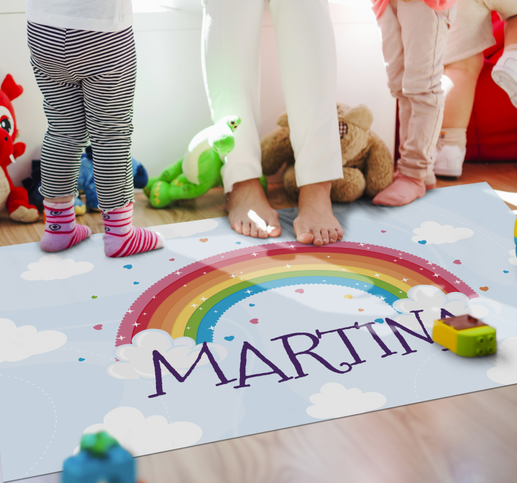 Rainbow custom name kids vinyl rug - TenStickers