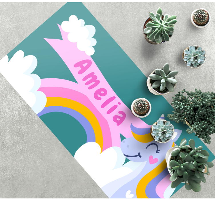 Rainbow unicorn costum kids vinyl rug - TenStickers
