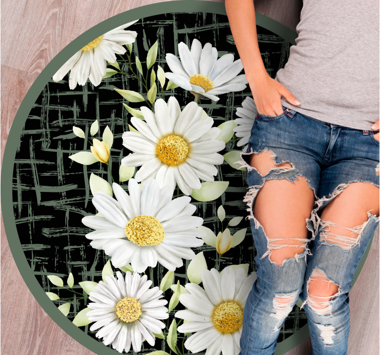 Realistic daisies on stripe pattern floral rug - TenStickers
