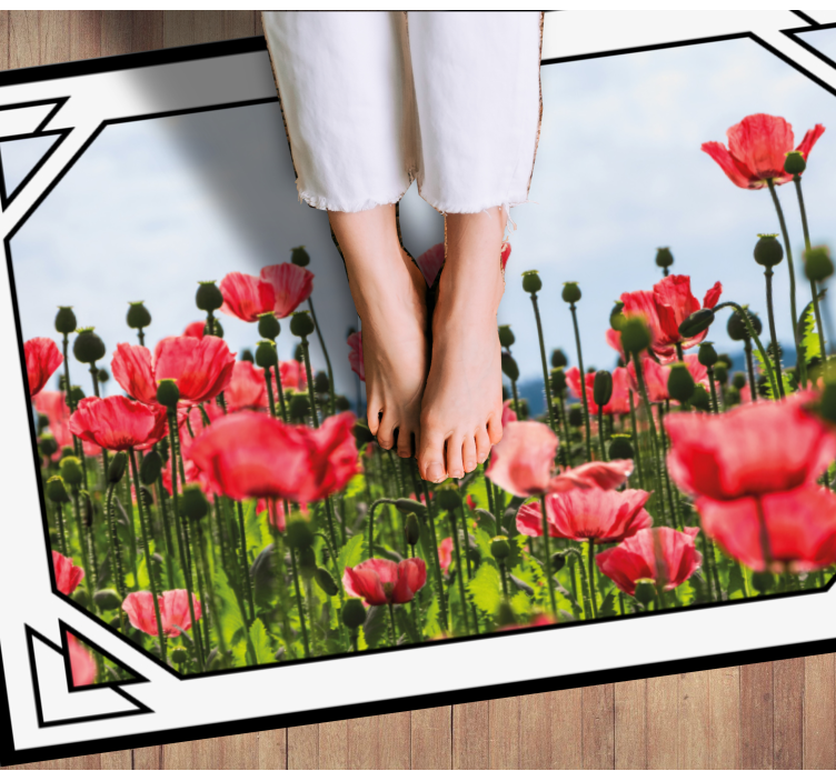 Red and green poppy field floral rug - TenStickers