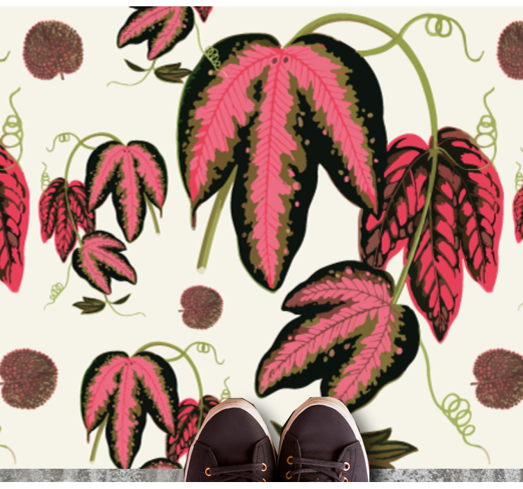 Red maranta leafs floral vinyl rug - TenStickers