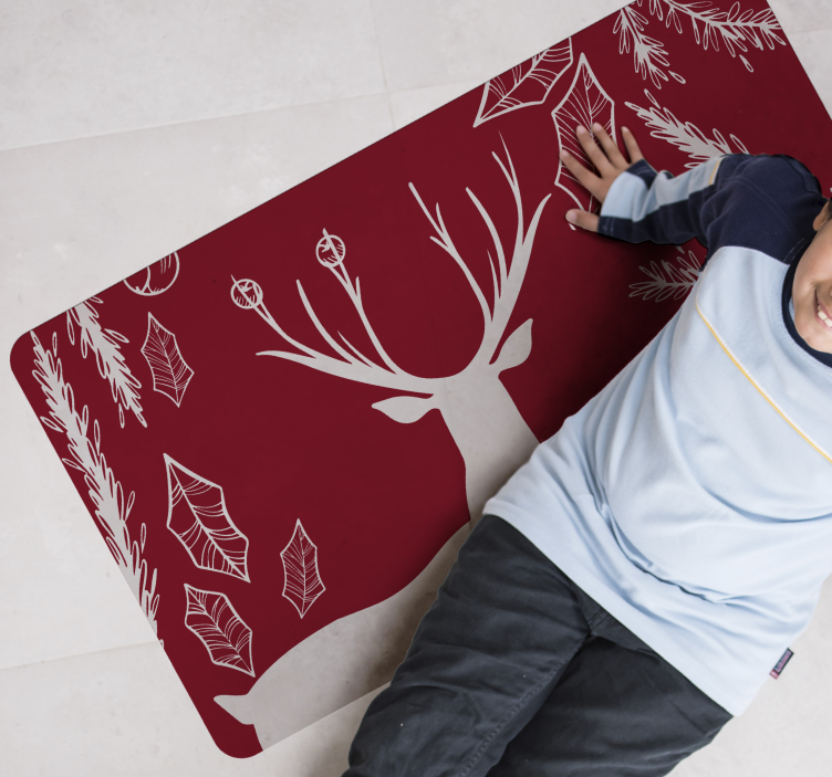 Red reindeer in forest Christmas tree mat - TenStickers