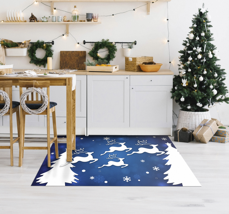 reindeer flying on blue background Christmas rug - TenStickers