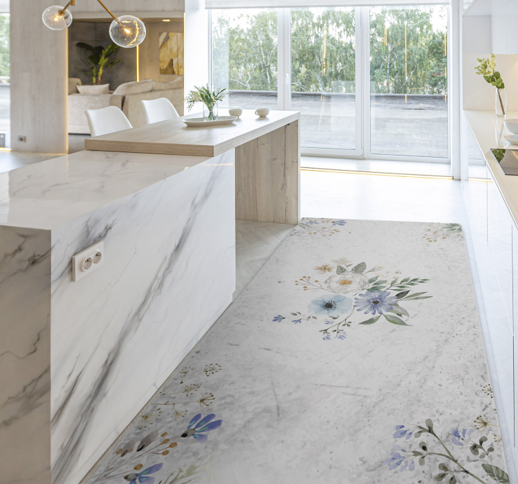 Retro flowers vinyl rug for kitchen - TenStickers