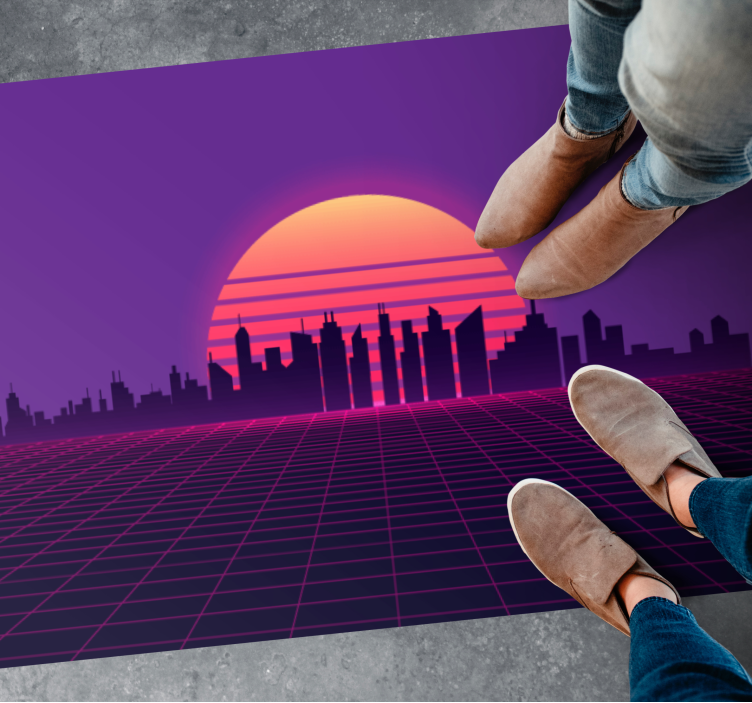 Retro Sunset Grid modern vinyl rug - TenStickers