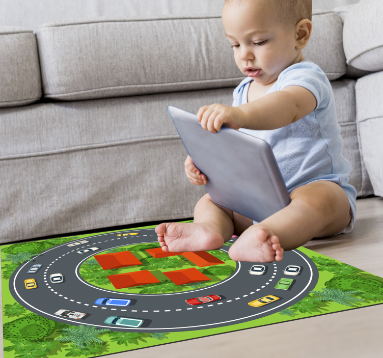 Marvellous round race track kids vinyl rug - TenStickers
