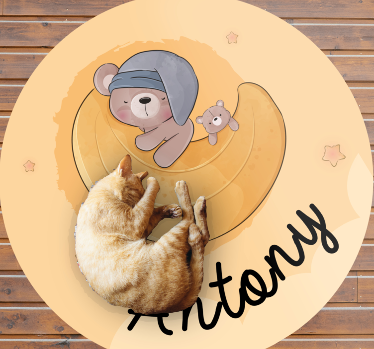 Sleepy bear with name custom vinyl rug - TenStickers