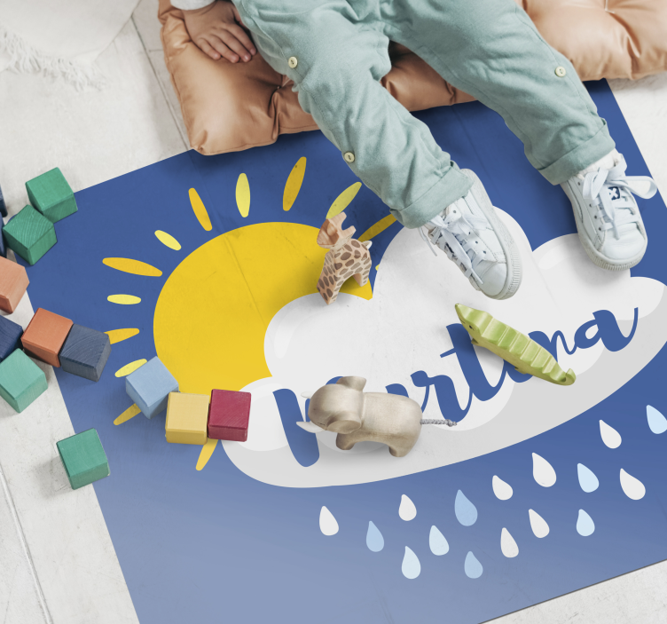Rainy cloud with name kids vinyl rug - TenStickers