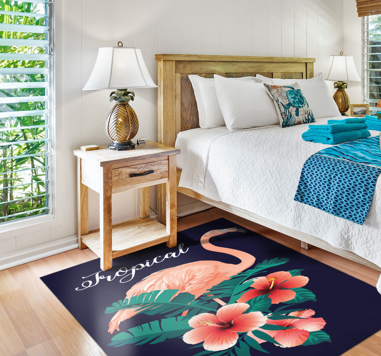 tropical flamingo black animal rug - TenStickers