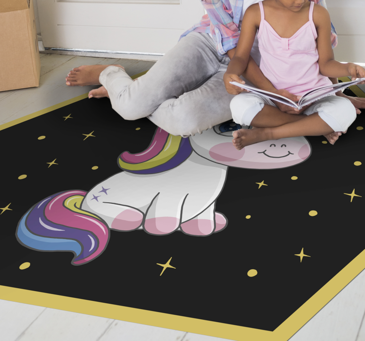 Unicorn sitting with rainbow kids vinyl rug - TenStickers