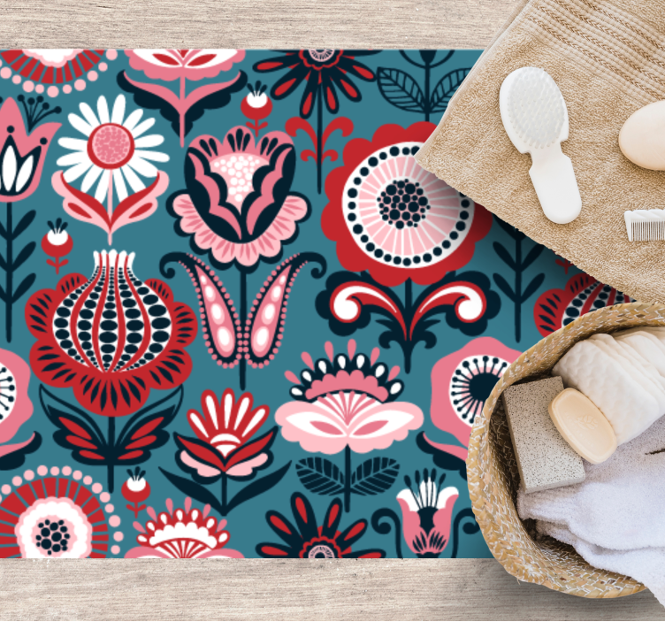 Scandinavian ethnic motif floral vinyl rug - TenStickers