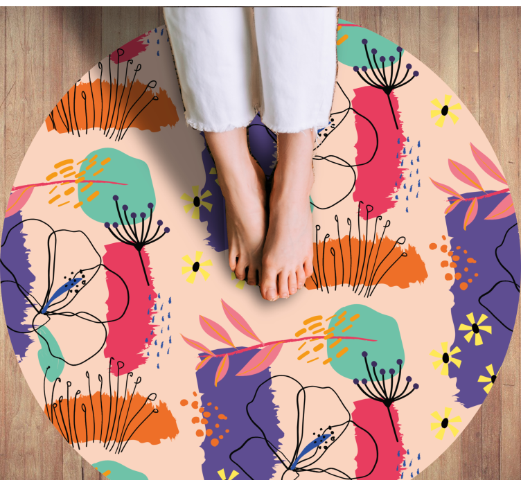 Vibrant Botanical Elements floral vinyl rug - TenStickers