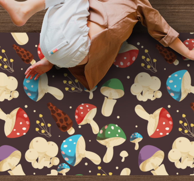 Vibrant Mushroom Motifs floral vinyl rug - TenStickers