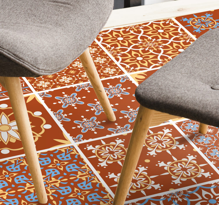 Orange mosaic tile vinyl rug - TenStickers