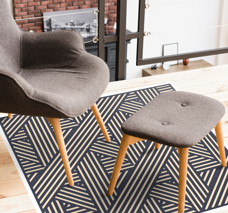 White and beige blue striped vinyl rug - TenStickers