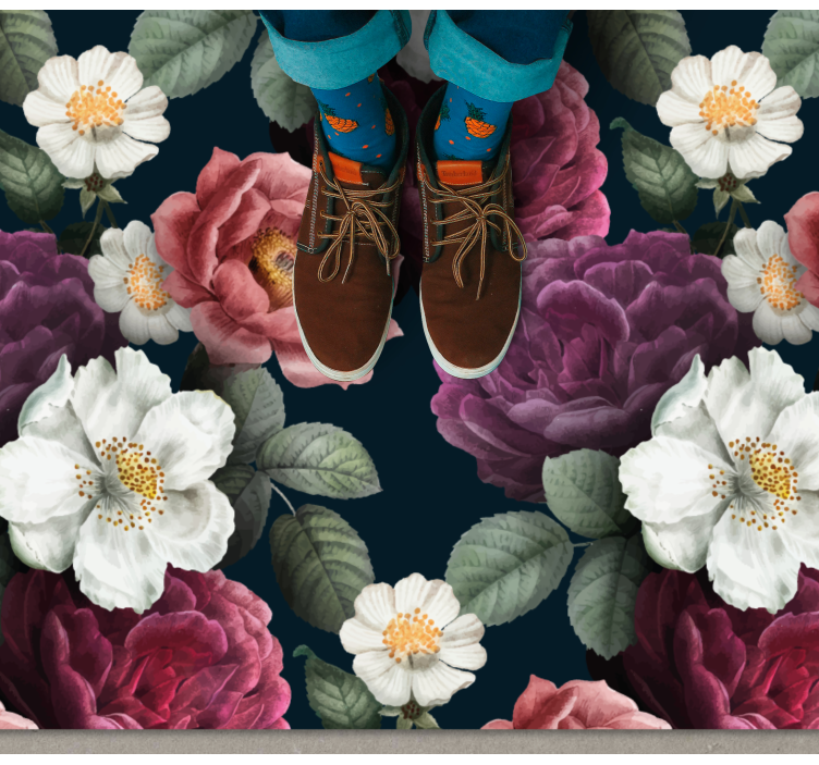 White and red roses floral kitchen vinyl rug - TenStickers