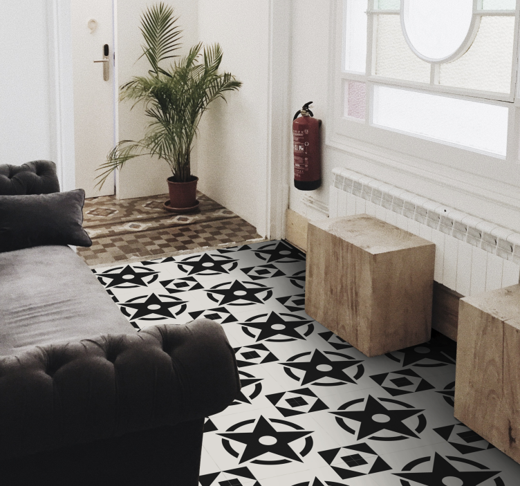 White background with black star tile carpet - TenStickers