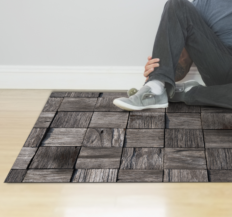 Wooden blocks 3d effect texture wood vinyl rug - TenStickers