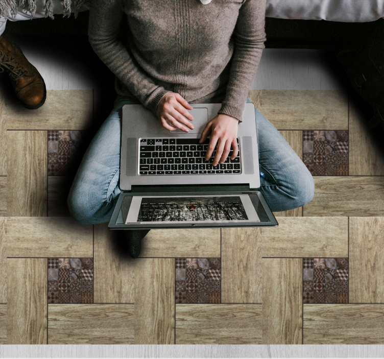 Wooden textured tiles wood effect vinyl rug - TenStickers