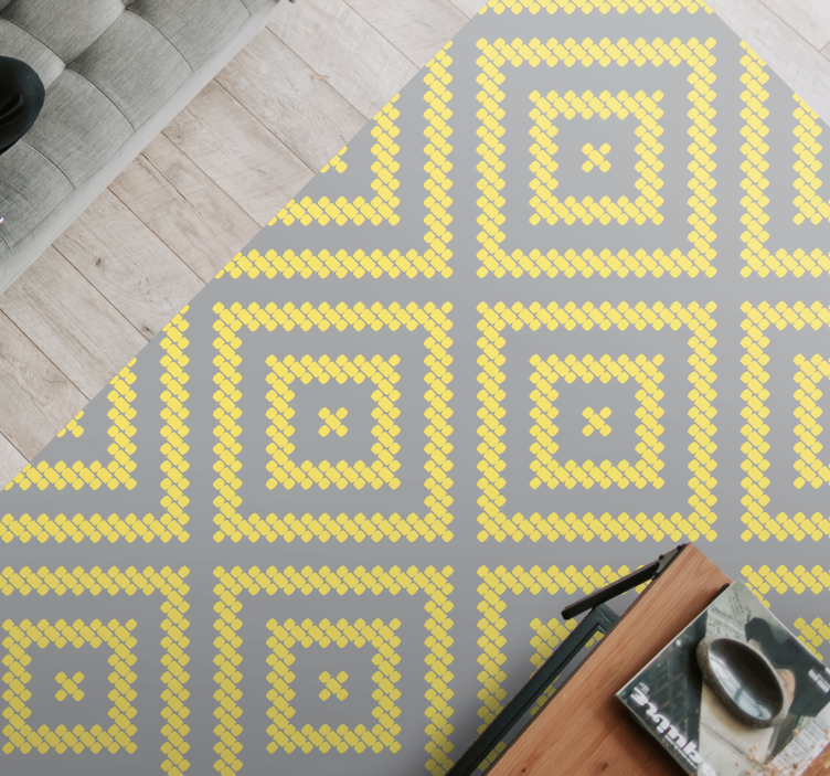 Yellow and gray square pattern geometric vinyl rug - TenStickers