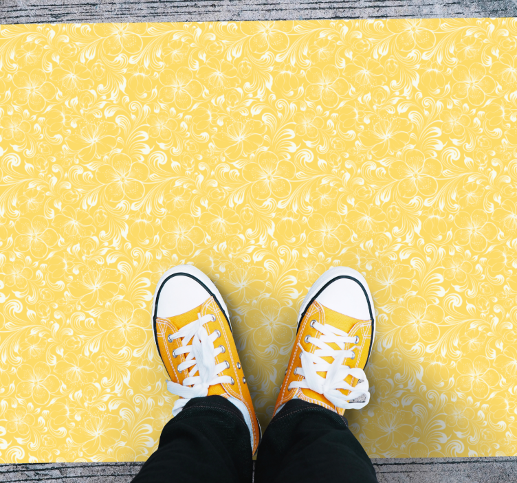 Yellow floral Grandmillenial style floral rug - TenStickers