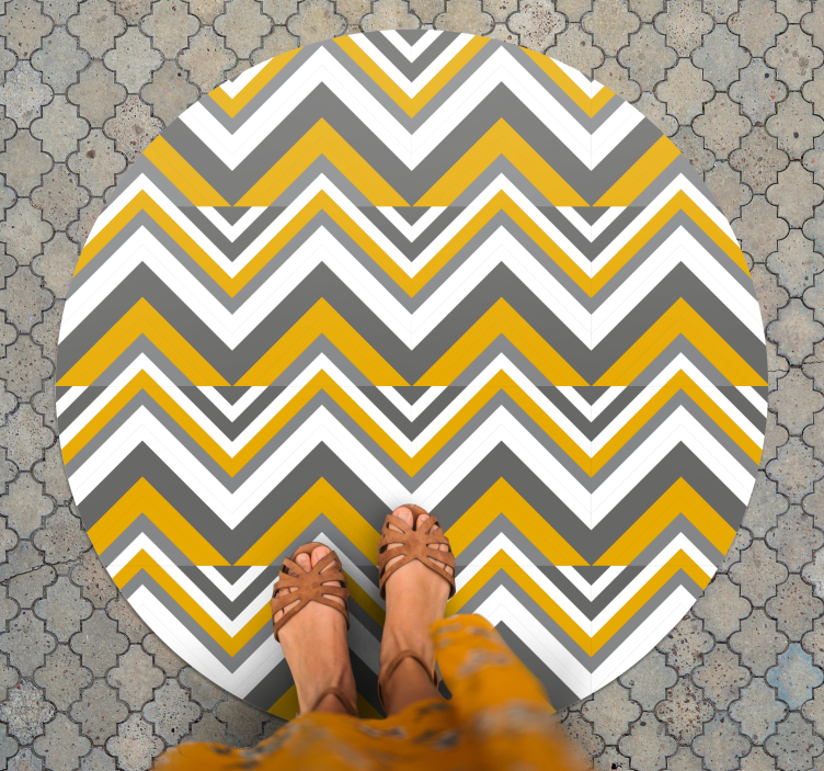 Yellow grey and white zig zag circular rug - TenStickers