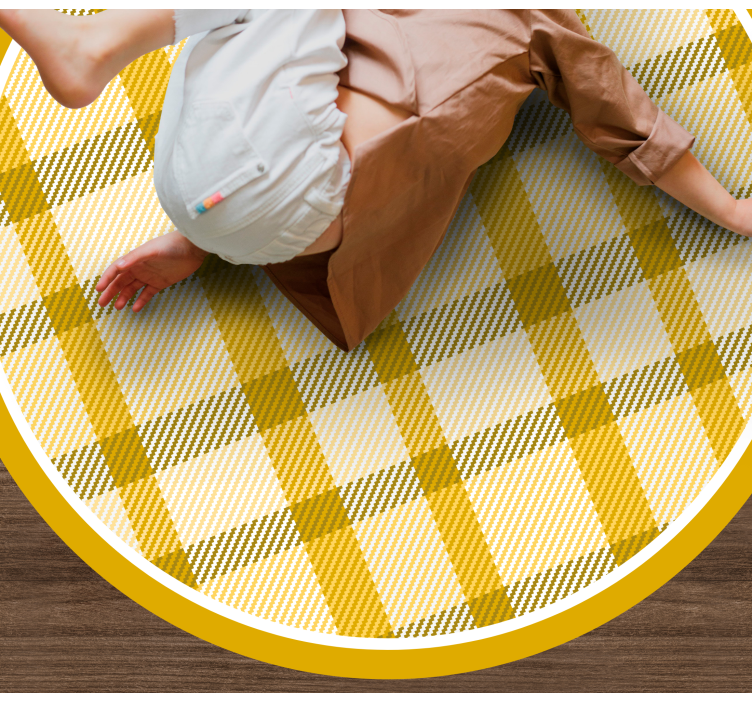 Yellow Plaid Print circular vinyl rug - TenStickers