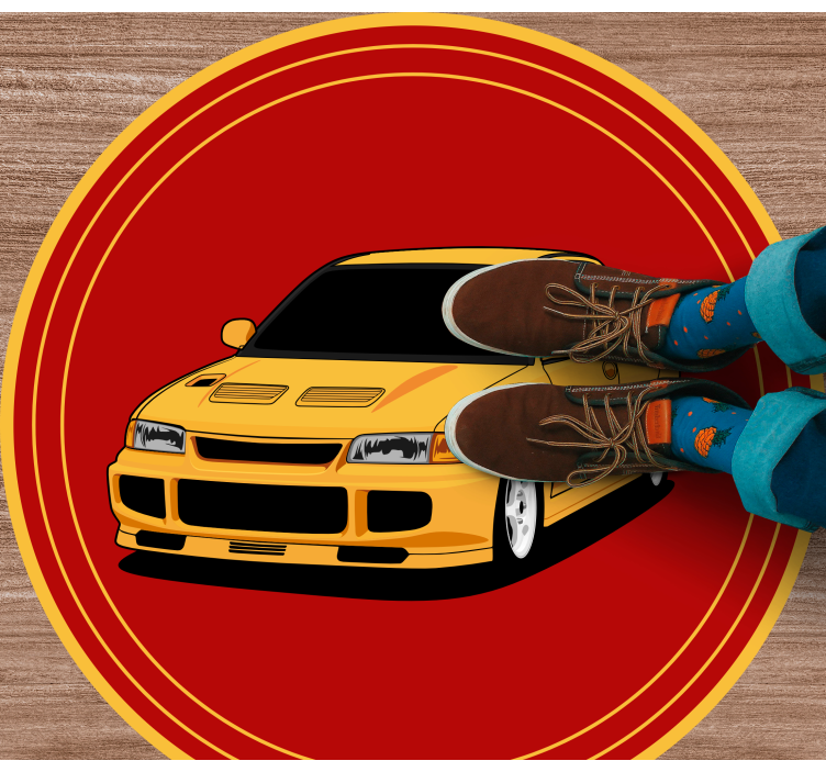 YELLOW SPORTS CAR teen vinyl rug - TenStickers