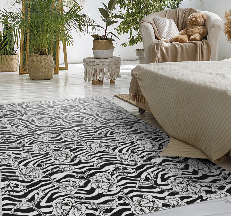 Zebra and flowers animal print vinyl rug - TenStickers