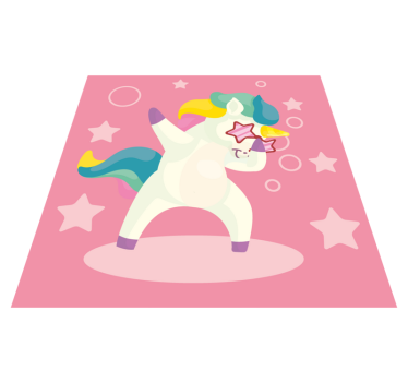 white dabbing unicorn with boom comic text animal mat - TenStickers