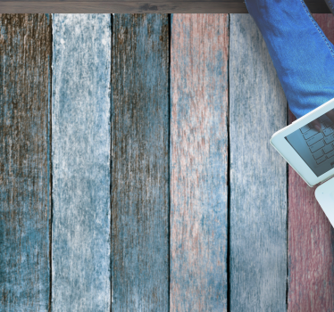 Rustic colourful wooden planks texture rug - TenStickers
