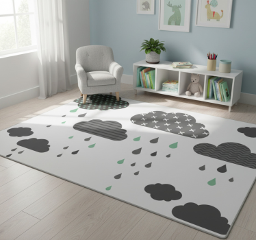 Kids vinyl rug with grey rainy clouds design - TenStickers