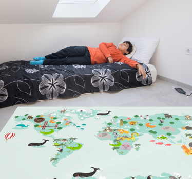 Nordic turquese worldmap kids vinyl carpet - TenStickers