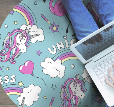 unicorn pattern with flamingo rainbow colorful animal mat - TenStickers