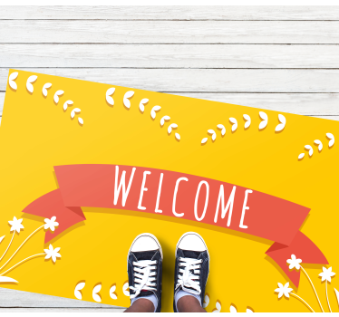 Yellow welcome greeting entrance hall vinyl rug - TenStickers