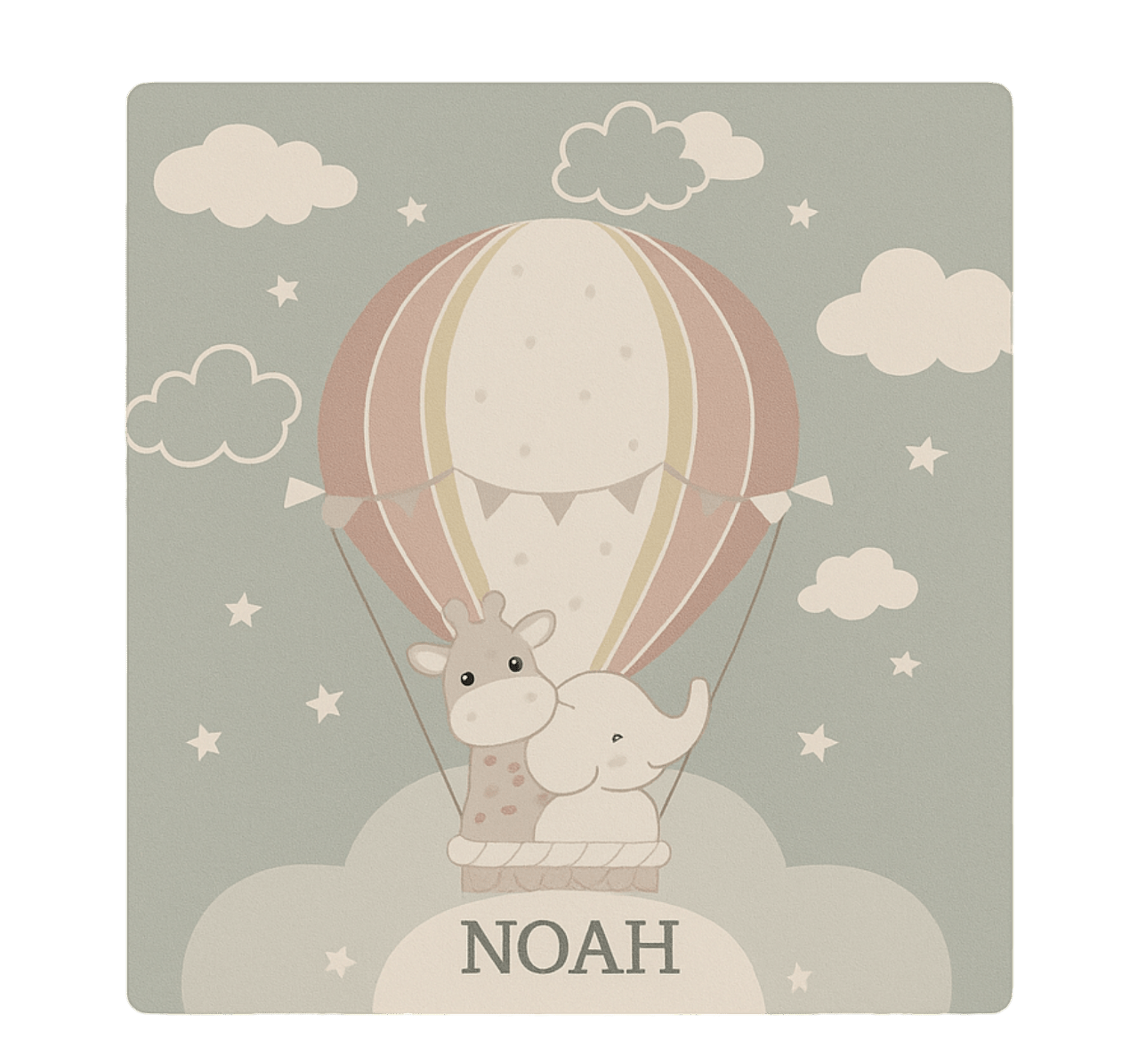 Kids vinyl rug pastel air balloon with name - TenStickers