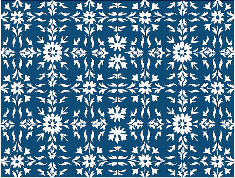 White tiled pattern blue vinyl rug - TenStickers