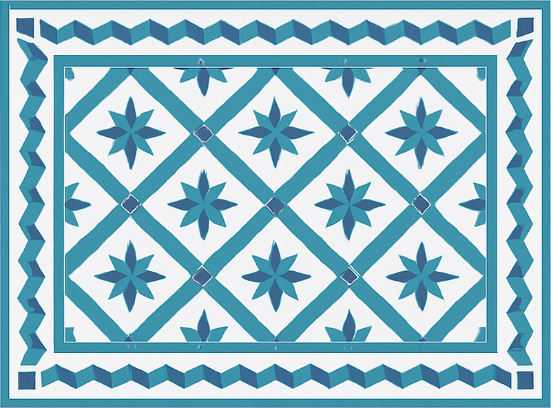 Geometric star tiles blue vinyl rug - TenStickers