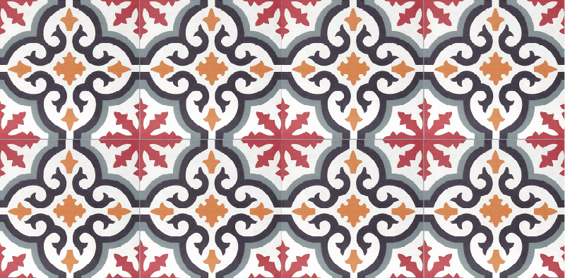 Baroni red design tile vinyl rug - TenStickers
