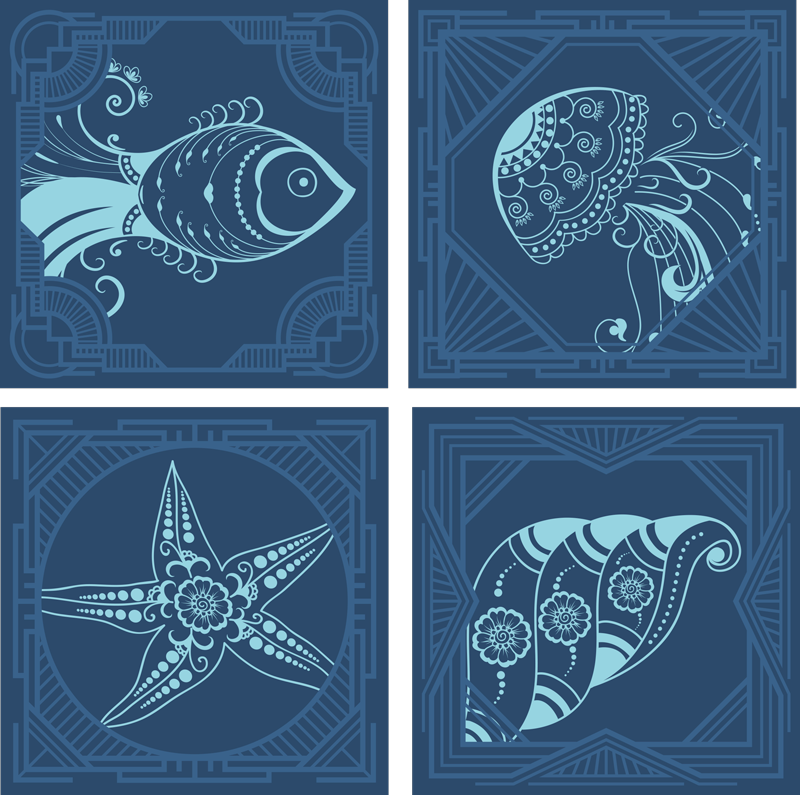 Animal vinyl rug in blue ornamental tiles - TenStickers