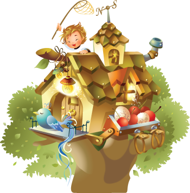 Animal vinyl rug house tree - TenStickers