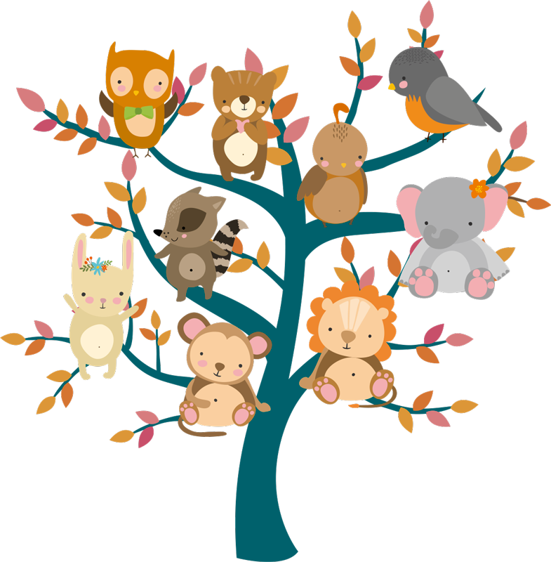 Animal vinyl rug tree with baby animals - TenStickers