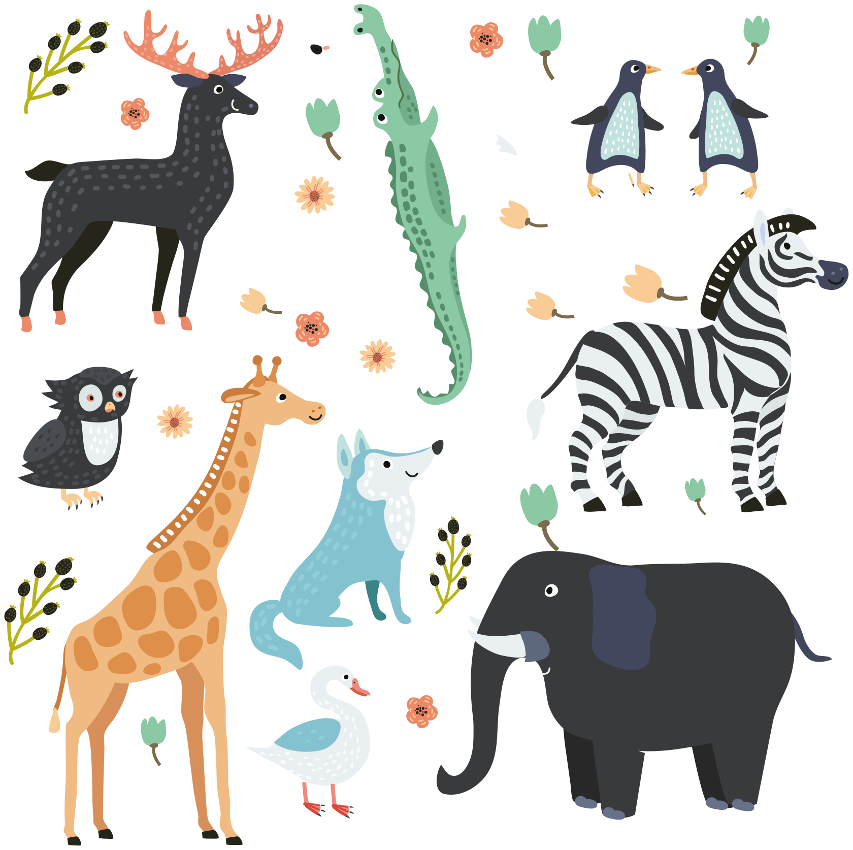 Animal vinyl rug featuring joyful animals in a park - TenStickers