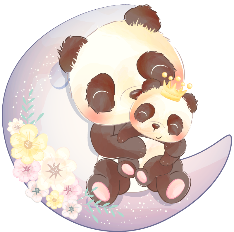 Animal vinyl rug featuring two pandas on a moon - TenStickers