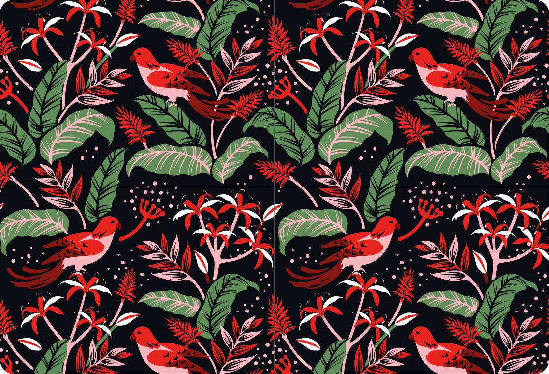 Animal vinyl rug with red and pink leaf pattern - TenStickers