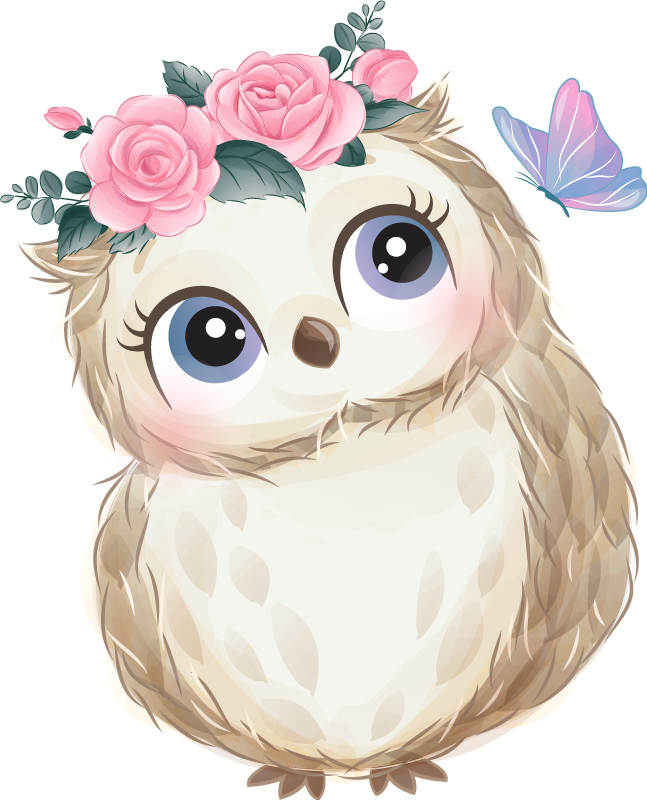 Animal vinyl rug baby owl and flowers - TenStickers