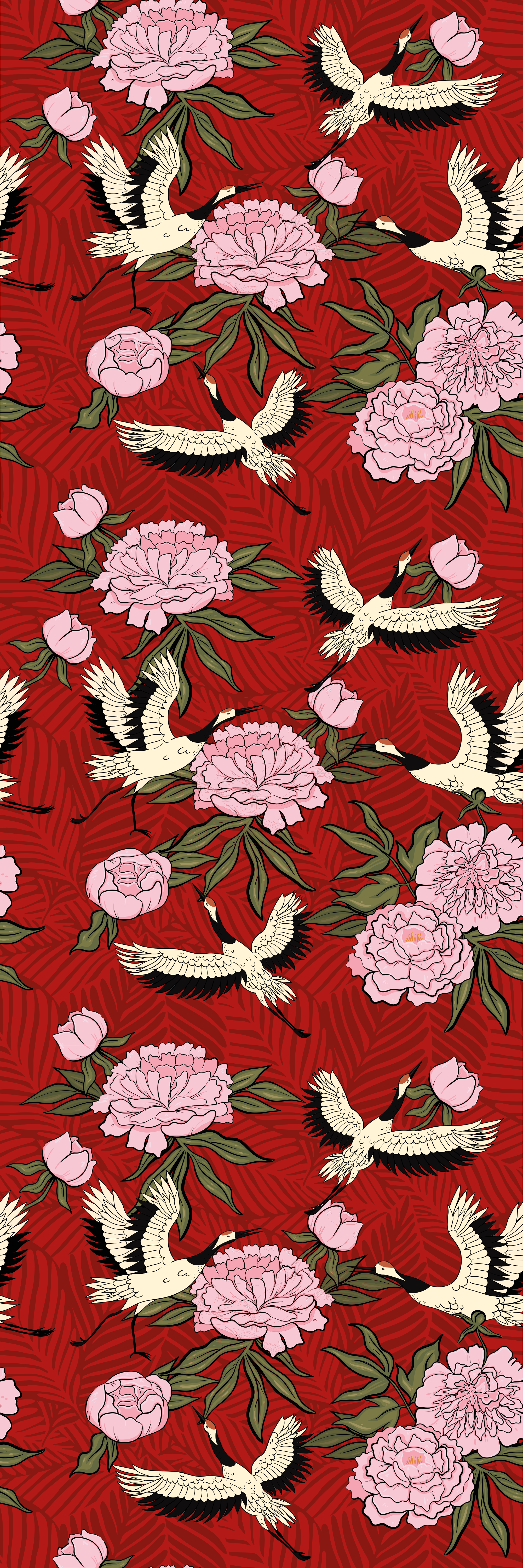 Animal vinyl rug with white birds on red tropical pattern - TenStickers