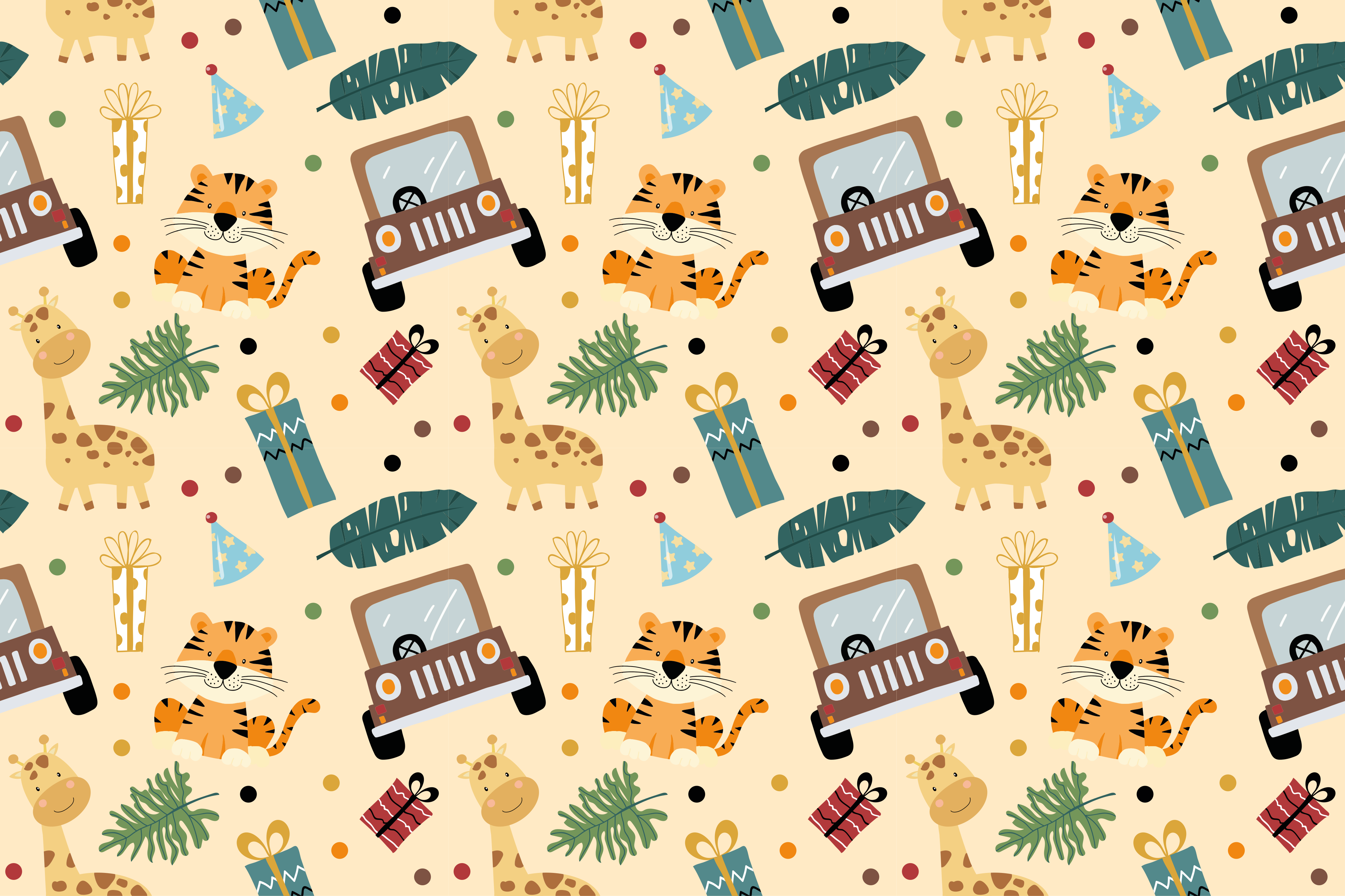 Safari animals with car animal vinyl rug - TenStickers