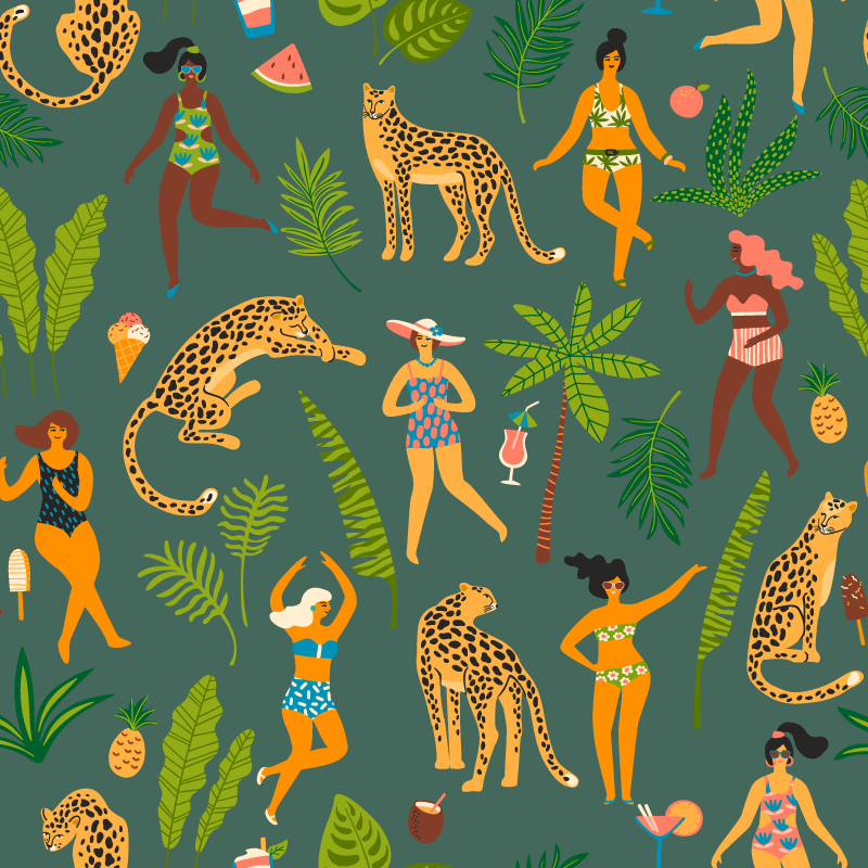 Women on leopard background animal vinyl rug - TenStickers