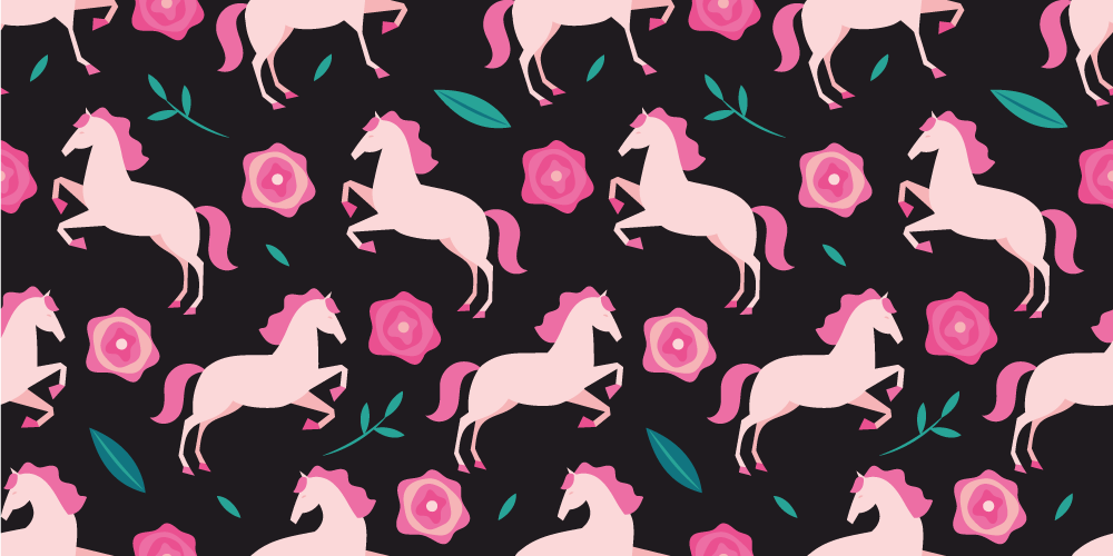 Animal vinyl rug featuring horses with flowers and plants - TenStickers